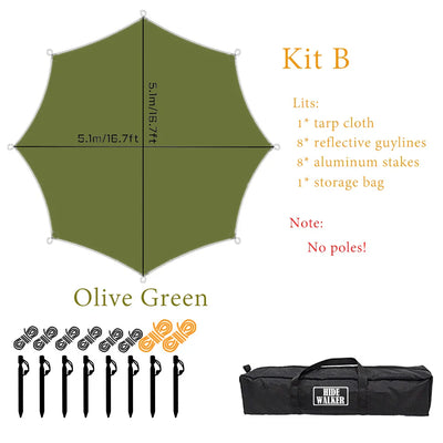 Octagon 5x5 Black Coating Tarp for 12 People Ultra Large Outdoor Camping Black Coated Tarp Waterproof Octagonal Sunshade Awning