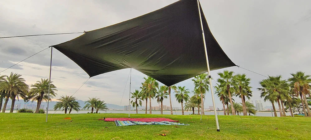 Octagon 5x5 Black Coating Tarp for 12 People Ultra Large Outdoor Camping Black Coated Tarp Waterproof Octagonal Sunshade Awning