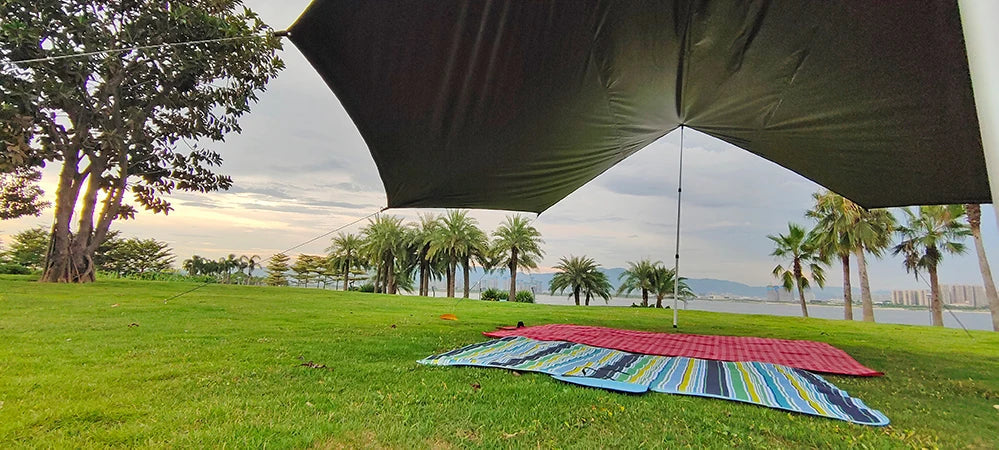 Octagon 5x5 Black Coating Tarp for 12 People Ultra Large Outdoor Camping Black Coated Tarp Waterproof Octagonal Sunshade Awning